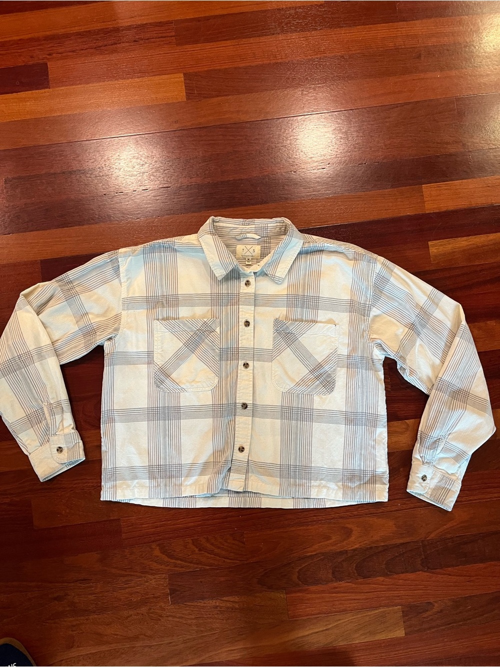 Thread & Supply Corduroy Blue and Cream Plaid Button-Down Sz Medium